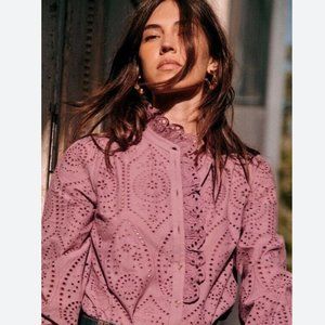 Sezane Chloé Embroidered Wisteria Top